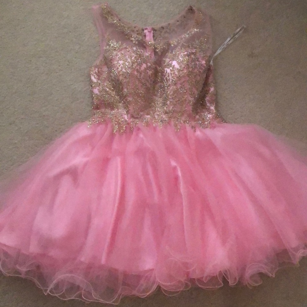 Prom dress pink with gold embellishments